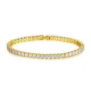 Luoteem Fashion 3 mm Square Cut Bracelet Bracelet Clear Cz Stone Real Gold Placing Women Jewelry