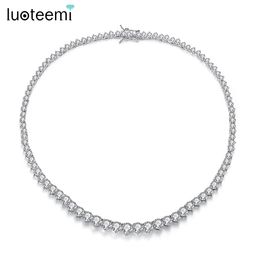 LUOTEEMI Luxe Designer 7MM Iced Out Tennis Ketting voor Vrouwen Hartvorm Kubieke Zirkoon Esthetische Sieraden Bruiloft Bruid Choker 240228