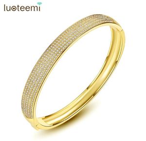 LUOTEEMI Luxe Prachtige Clear Zirkoon Verharde Goud Kleur Armbanden Voor Vrouwen 8mm Bruid Bruiloft Armbanden Vrouwelijke Mode-sieraden9180441