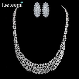 Luoteemi Nieuwe CZ Mode Zirkoon Rhinestone Bruids Sieraden Set Bruiloft Prom Party Accessoires Gold-Color Necklace voor Bruiden Dames