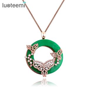 Luoteemi Verklaring Ketting Grote Ronde Groene Kunstmatige Prong Helder Zirkoon Fake Ketting Link Ketting Trui Dames Sieraden Gift