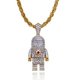 LuReen Hip Hop couleur or glacé Micro pavé astronaute pendentif collier pour hommes hommes CZ longues chaînes bijoux à la mode Gift294t