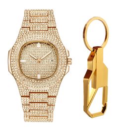 Luren kubieke zirkoon quartz horloge mannen metalen sleutelhanger auto sleutelholder mannelijke mode-sieraden set gift W0025