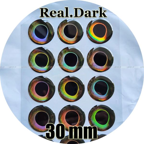 Señuelos 30 mm 3D Real.Dark / 60 ojos de pez holográficos 3D moldeados suaves, atado de moscas, plantilla, fabricación de señuelos, artesanía