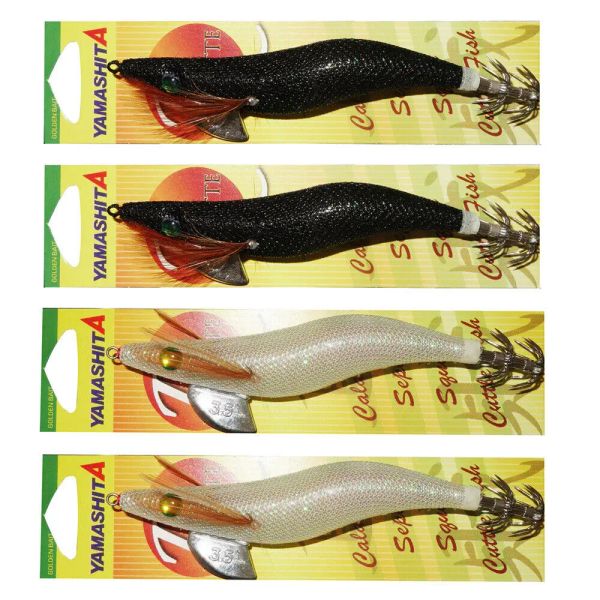 Señuelos 4X 3.5 YAMASHITA SQUID JIGS Glow in Dark Sonajero Squid JIgs Color Blanco y Negro