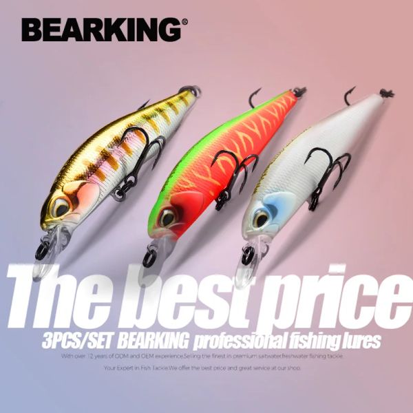 Señuelos BEARKING 3 uds por juego 63mm 5g Señuelos de pesca SP calientes colores UV profesionales minnow manivela sistema magnético wobbler modelo cebo de manivela