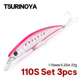 Leurres TSURINOYA leurre de pêche 110S ensemble 3 pièces 110mm 22g coulant méné grande truite brochet bar Jerkbait rivière lac appâts durs Crankbait