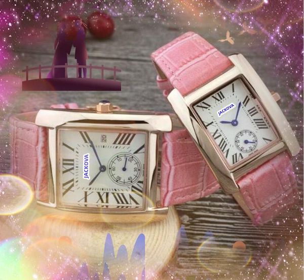 Lurury Homme Chiffres Carrés Cadran Montres Femme Dame Fille Garçon Boîtier En Métal En Acier Inoxydable Or Rose Argent Série Réservoir En Cuir Véritable Affaires Mouvement À Quartz Horloge