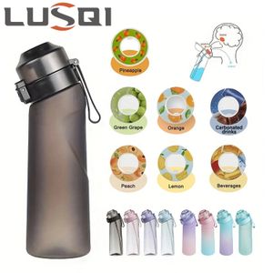 Lusqi Air aromatisé Bouteille d'eau avec 7 anneaux de saveur Sports Fashion Paille Tritan Plastique Coupe adaptée à l'extérieur Fitness 240402