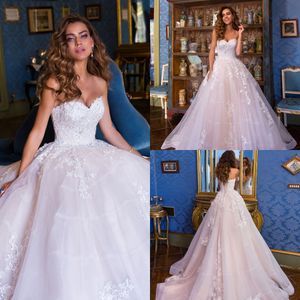 Lussano 2019 robes de mariée sexy chérie sans manches dos nu dentelle robes de mariée balayage train robe de bal robe de mariée robe de mariée
