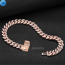 Luster Bling Jewelry Hip Pop Style Rose Gold Plated 8mm Wide S925 Silver Real Moissanite Cuban Link Chain Bracelet