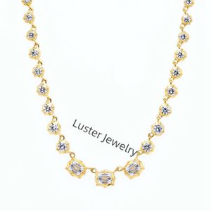 Lustre Jewellery Full Stones Chain Link 10/14K Moissanite Diamond 18 K Oro Collar elegante para mujer