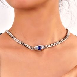 Glans Sieraden Groothandelsprijs Donkerblauw Evil Tanzanite Eye Miami S925 Zilver Iced Out Ketting Cubaanse schakelketting voor dames Beste kwaliteit