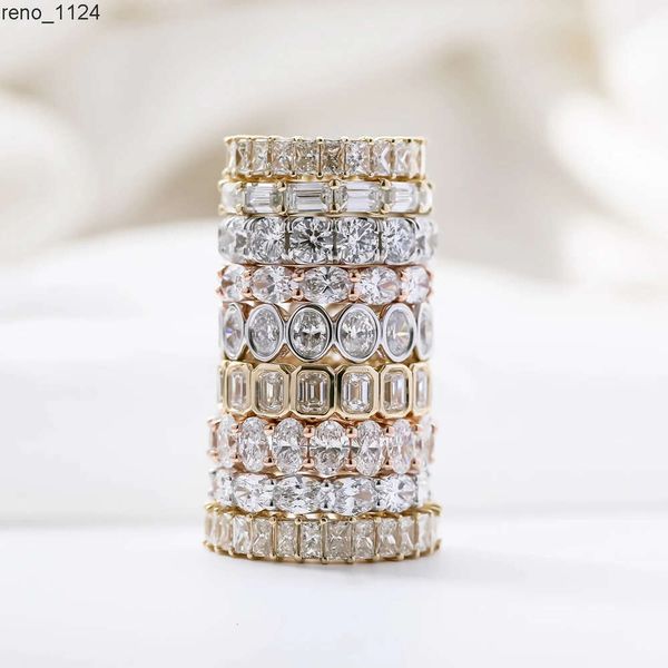Lustre Unique, bracelet d'éternité de mariage en argent 925, ensemble de lunette en or 14 carats, bague ovale en Moissanite taille émeraude de 3x5mm pour femmes