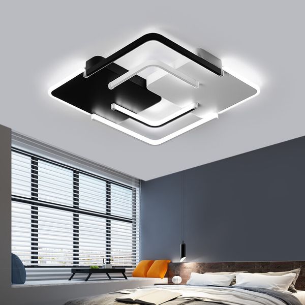 Lustre LED Lustre Salon Chambre d'onde carrée Lustre Lampe Blanc Noir Lustre Avize Lustres