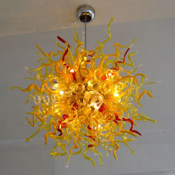 Lustre LED moderne soufflé à la main lustres lampes jaune rouge couleur éclairage intérieur lustre en verre de Murano pour la décoration artistique de l'hôtel à la maison 32 pouces