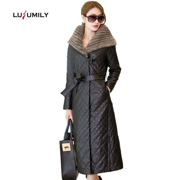 Parkas en duvet pour femmes veste en cuir d'hiver femmes manteaux col en fourrure grande taille 5XL manteau noir femme imperméable longue Parka doux PU Jacke