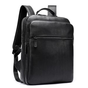 Luuafn-mochila de negocios para ordenador portátil para hombre, diseño clásico, color negro, de cuero auténtico, con conector de Cable USB, Daypack2267