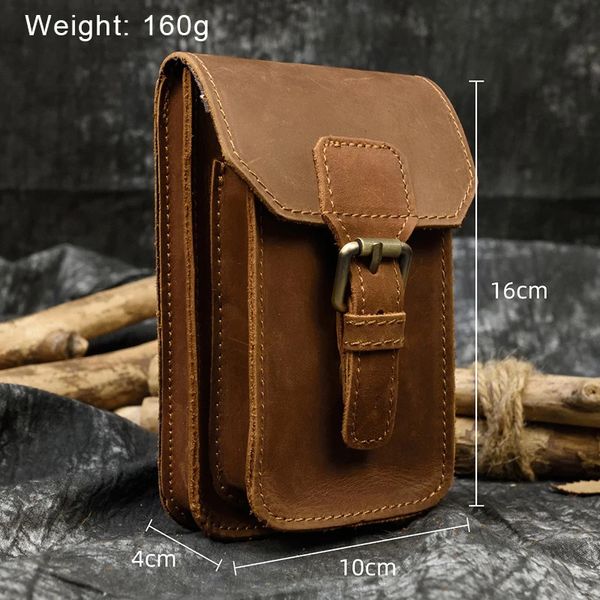 Luufan – sac d'attente en cuir pour hommes, sac de ceinture de voyage pour garçon, Vintage marron naturel, première couche en peau de vache, sac de taille pour téléphone Design 240118