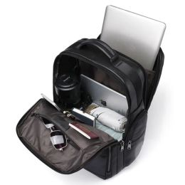 Luufan USB oplaad mannen rugzak echt koeienleer waterdicht 16 inch laptop daypack schoolbag grote mannelijke reis rugzak zwart