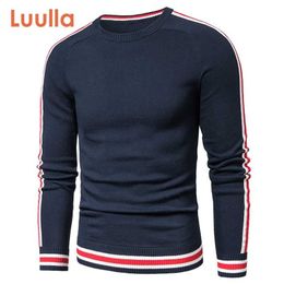 Luulla hommes printemps décontracté tricoté 100% coton chandails rayés pull hommes automne mode classique chandails à col rond hommes 211221