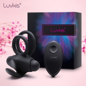 Luvkis Télécommande Rechargeable Pénis Temporisation Vibromasseur Lapin Et Anneau Élastique Silicone Éjaculation Prématurée Serrure Sex Toy SH190727