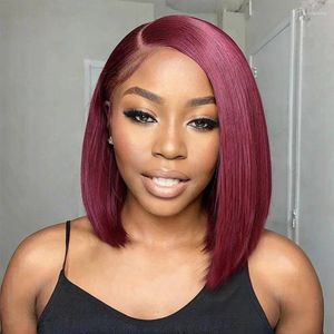 LuvkissHair Recht zijdeel Bordeaux Asymmetrische 13X4 Kanten Voorpruik Frontale Bob Geplukt