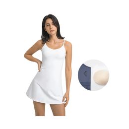Luwomen merillat yoga dunne riem jurk tennistank tops met borstkussen hoge elastische slanke fit ademende sportjurk