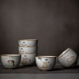 Luwu Big Capacity en céramique tasse à thé mignon chat en porcelaine thé à thé chinois kung-fu tasse