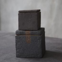 Luwu-Black Ceramic Tea Caddies, frascos y contenedores de porcelana, té o comida de almacenamiento