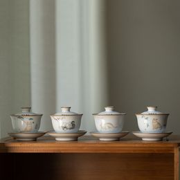 Luwu Ceramic Gaiwan con filtros Lindo Cat Porcelana Tureen 150ml