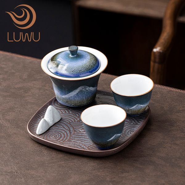 LUWU Céramic Tea sets Mountain Gaiwan Teapot avec plateau chinois Kung Fu Tea sets Drinkware