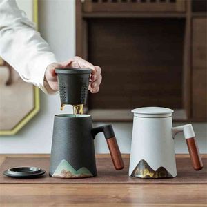 Luwu Mountain Design keramische theemokken met filter keramische koffiekopje Chinese theekop 400 ml 210409