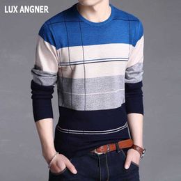 Lux Angner Nueva marca de moda suéter para hombre otoño casual rayas jersey hombres suéteres coreano delgado ajuste puente de los hombres pull homme y0907