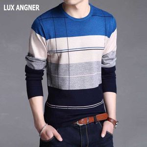 Lux angner nieuwe mode merk trui heren herfst casual gestreepte trui mannen truien Koreaanse slim fit heren jumper pull homme y0907