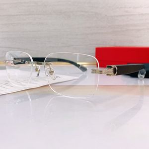 LUX Big Rectangular Rimless Glasses Frame Unisex56-17-140Pierna de madera de titanio liviana para Prescri Eyewear Gafas de sol Gafas estuche de diseño completo