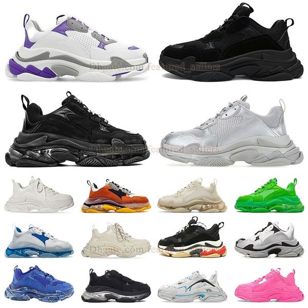 Luxes Designers Chaussures Triple S Mens Casual Chaussure tout noir et blanc rose chaud barbie des Chaussures femmes rouge violet cristal clair semelle bas baskets DHgate