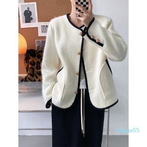 Cappotto con piccola fragranza abbinato ai colori Luxi da donna 2021 nuovo cardigan in tweed di lana cotta leggera allentata coreana 358
