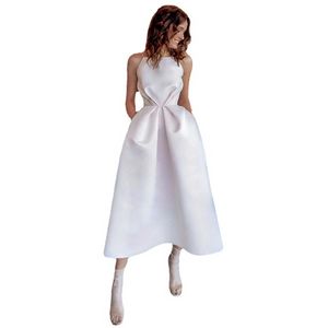 Luxiyiao-robe de noiva lo125, veste de casamento linha a, cetim, curto, linha espaguete, praia, boho, noiva, princesa