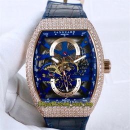 Luxry Nuevo Saratoge Vanguard S6 Yachting V45 S6 Yacht Blue Skeleton Dial Miyota Automatic Mens Watch Rose Gold Diamond Case207c