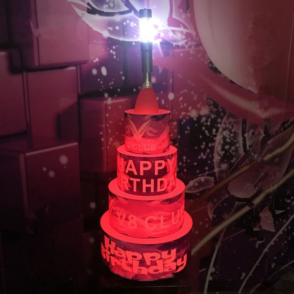 Décoration de fête de luxe LED Rechargeable, bouteille de gâteau joyeux anniversaire, présentateur, support de vin VIP pour boîte de nuit, décor KTV