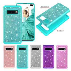 Luxuly Glitter Bling Telefoonhoesje voor Samsung Galaxy S10 Plus J3 J7 Star Hybrid Dual Layer Beschermende Full Body Robuuste Telefoonhoes Fit iPhone XR XsMax 6 7 8Plus