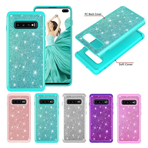 Funda para teléfono Luxuly Glitter Bling para Samsung Galaxy S10 Plus J3 J7 Star Hybrid Funda protectora de doble capa de cuerpo completo resistente para iPhone XR XsMax 6 7 8Plus