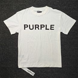 Luxur T-shirt pour hommes marque violette hommes décontracté pur coton à manches courtes col rond ample classique simple face lettre T-shirt blanc