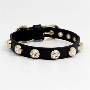 Luxe Hond Cat Collar Bling Tsjechische ketting aangepaste ontwerper echt -lederen lederen huisdier kraag kristal puur handgemaakt 201030