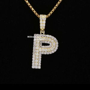 Pendentif de luxe en diamant Moissanite plaqué or jaune, pendentif en argent Sterling 925 glacé, pendentif Initial personnalisé Hip Hop