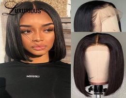 Luxe 150 Dichtheid Rechte Korte BOB Full Lace Menselijk Haar Pruiken Voor Vrouwen Braziliaanse Gebleekte Knopen Korte Bob Pruiken Pre Geplukt1556498