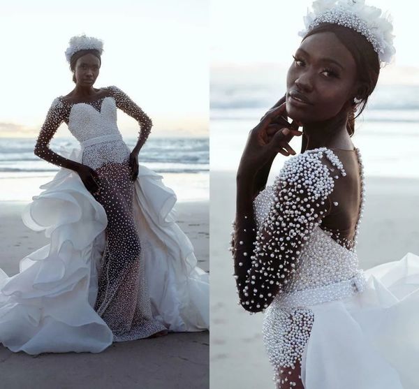 Robe de mariée africaine luxueuse, jupe multicouche détachable, perles lourdes, transparente, robes de mariée, sur mesure, 2024