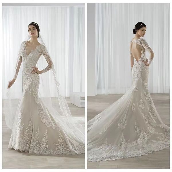Luxueuse robes de mariée sirène arabe dubaï cristaux scintillants manches longues sexy robes nuptiales