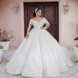 Lujoso estilo árabe Una línea Vestidos de novia Cristales con cuentas brillantes Flores Apliques de encaje Puffly Fiesta nupcial Vestido de fiesta Vestidos De Noiva